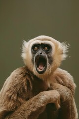 Obraz premium A close-up of a monkey with its mouth open widely