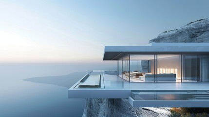 Fototapeta premium A large white house with a pool and a balcony overlooking the ocean