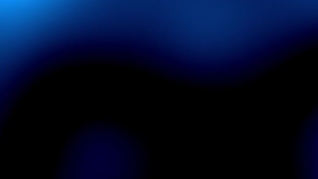 Glowing light blue and royal blue gradient flow on black background 4K. Blurred lights. Flashes on dark backdrop for cover, technology banner, web design. Flowing motion. Fluid animation. Grainy noise