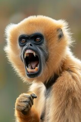 Obraz premium A close-up of a monkey with its mouth open widely