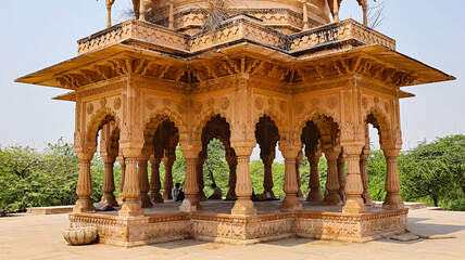Naklejka premium View of the cenotaph of Maharaja Ramkishanji near Kusum Sarovar, Govardhan, Mathura, Uttar Pradesh, India.