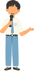 Indonesian senior high school student holding microphone