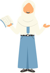 Indonesian senior high school student explaining with the book