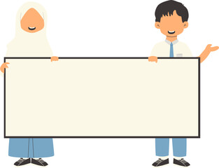 Indonesian senior high school students holding banner