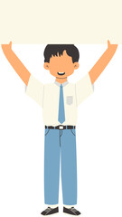 Indonesian senior high school student holding banner