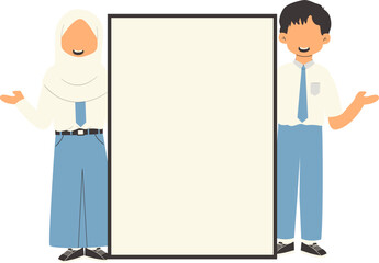 Indonesian senior high school students holding banner