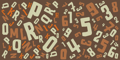 Vibrant Mixed Letters and Numbers Pattern on Dark Blue Background.eps