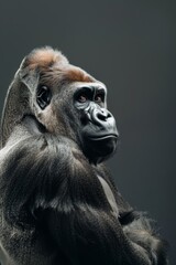 Obraz premium A tight shot of a gorilla's face, hands on hips, gazing to the side