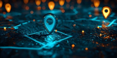 Digital creators protect their work globally with blockchain technology and map markers. Concept Blockchain Technology, Global Protection, Digital Creators, Mapping Locations, Copyright Security
