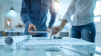 Engineers Showcasing Digital Blueprint on Tablet for Tech