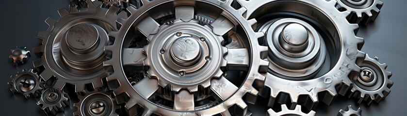 Interlocking Metallic Gears - 3D Rendering, Gears, Machine, Mechanism, Technology