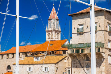 Obraz premium Cathedral tower bell in UNESCO town of Trogir in Dalmatia, Croatia