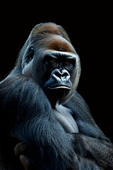 Obraz premium A tight shot of a gorilla's face as it rests its hands on its chest