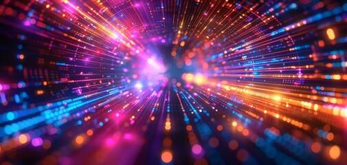 Fototapeta premium Abstract colorful light streaks and bokeh in a dark background.