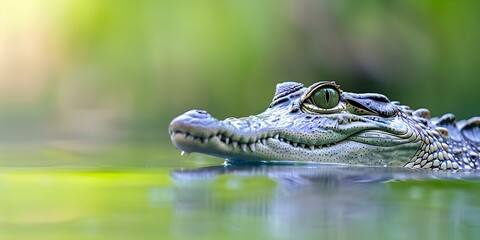 Fototapeta premium Gharial crocodile part of Gavialidae family is one of the oldest crocodiles. Concept Biology, Reptiles, Gharial Crocodile, Evolution, Gavialidae Family
