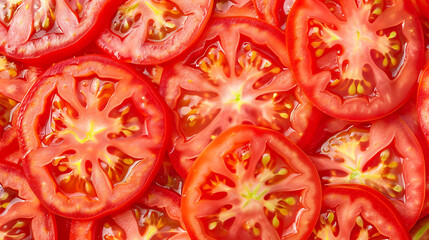 Close-up of juicy red tomato slices with visible seeds