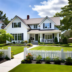 Beautiful suburban house with a manicured lawn