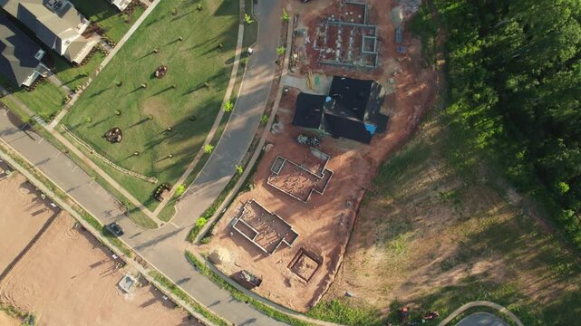 New home construction in suburbia seen from above