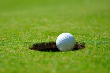 Success in Sight - Golf Ball Rolling Towards Hole for Winning Putt