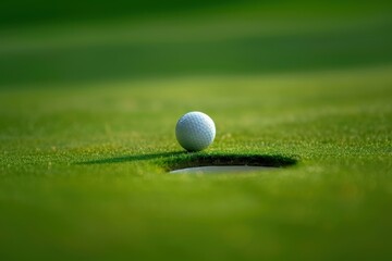 Close-up of Golf Ball Rolling Towards Hole Ready to Drop In