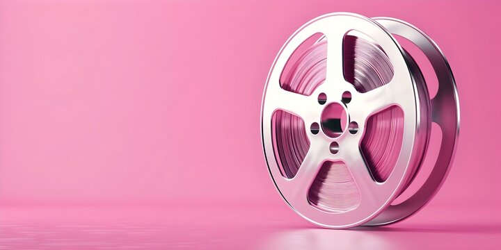 Film reel against pink background ideal for projects about movies or nostalgia. Concept Film Reel, Pink Background, Movies, Nostalgia, Projects