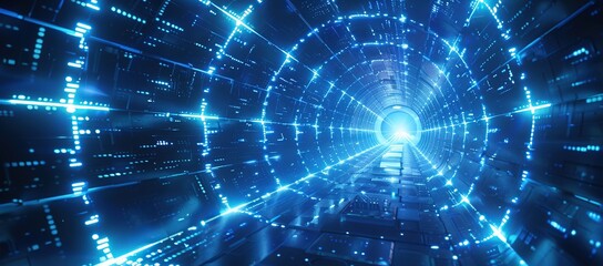 Obraz premium Futuristic Sci-Fi Tunnel with Glowing Blue Lights