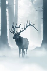  A deer in a forest surrounded by tall trees and slender ones