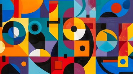 Vibrant Geometric Abstract Composition with Colorful Shapes and Patterns