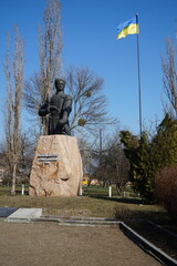 Monument to Maksym Zaliznyak in one of the cities of Kholodny Yar. Ukraine.