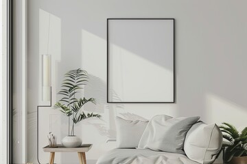 a simple mockup of a blank poster in a minimalist living room