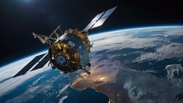 An artificial satellite orbits Earth in space, facilitating global communication and observation. Generated with Ai