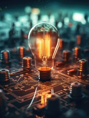 A light bulb situated on a circuit board