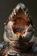 Obraz premium A close-up of an alligator's gaping mouth