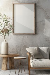 Close Up Of Cozy Minimalist Living Room Interior With Mockup Frame Set Against A Scandinavian Background