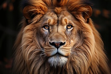 Naklejka premium Vertical close of the male lion, generative IA