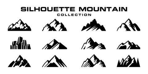 Fototapeta premium mountain set vector shapes and elements silhouette icon of mountain peaks and hiking 