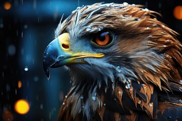 Wonderful bird of the eagle prey portrait with double exposure background bottom, generative IA