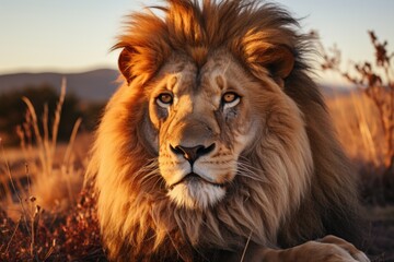 Fototapeta premium A lion of color arc with a juba and a mane., generative IA