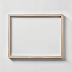 flat centered mockup of one empty beige wood horizontal poster frame, flat white background