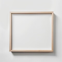 flat centered mockup of one empty beige wood horizontal poster frame, flat white background