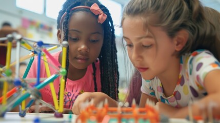 Young Children Collaborating on an Exciting STEM Project in a Classroom Setting