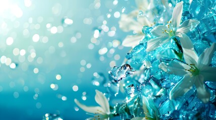 Enchanting Icy Crystal Formations with Captivating Glitter and Sparkles in Ethereal Blue Hues