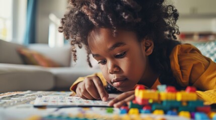 Young Child Engaging with Colorful Educational Flashcards to Improve Math Skills at Home