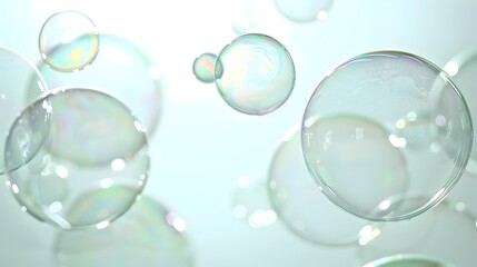 Mesmerizing Iridescent Bubbles Floating in Tranquil Light