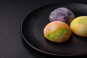 Delicious sweet chilled mochi desserts with fruit filling