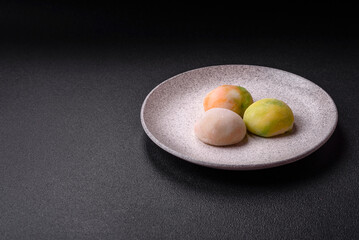 Delicious sweet chilled mochi desserts with fruit filling