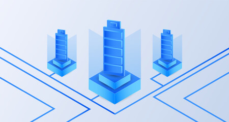 Fototapeta premium Battery blue energy industry isometric. Alternative electric energy, Electricity power generation