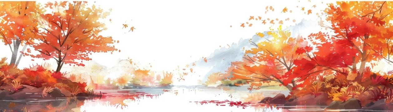A beautiful watercolor painting of a tranquil autumn scene