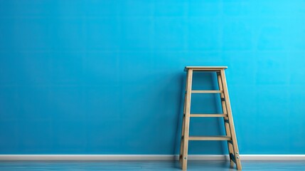 step ladder on a blue wall
