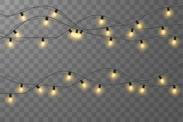 Obraz premium Vector Christmas lights. Christmas garland PNG. Christmas light PNG. Christmas decoration, LED lamps.